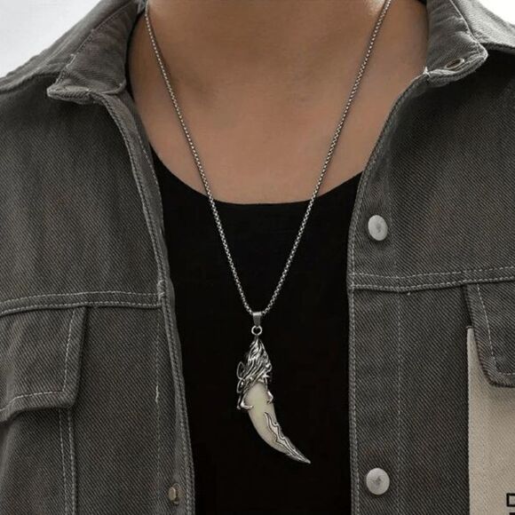 Wolf Tooth Titanium Steel Pendant Necklace - Picture 3 of 6